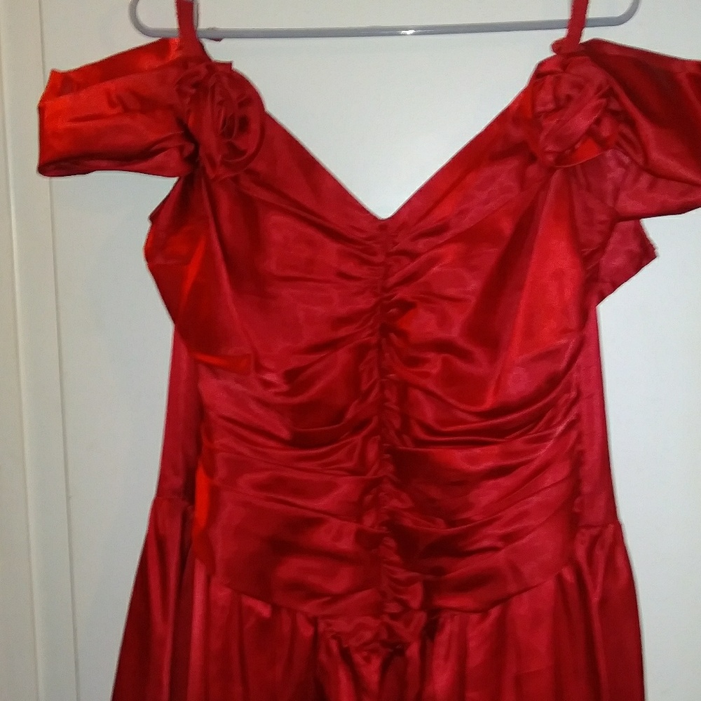 Red satin prom dress